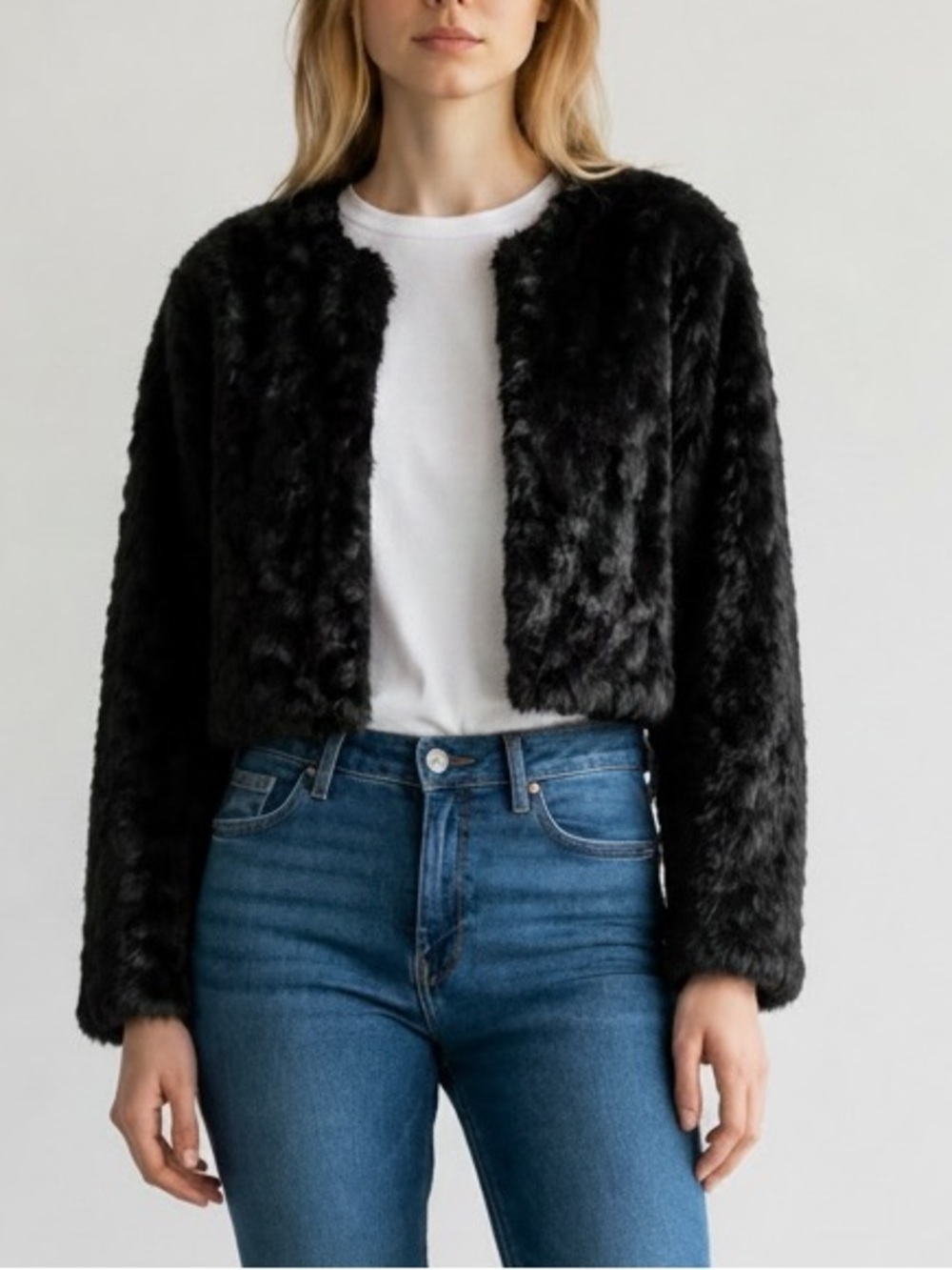 Bisou Bisou Black Faux Fur Bomber Jacket